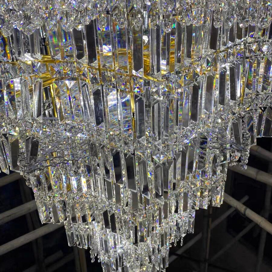 Extra Large Plaza Hall Multi-Tier Crystal Chandelier Foyer Living Room Staircase Ceiling Lighting Fixture In Chrome/Gold Finish