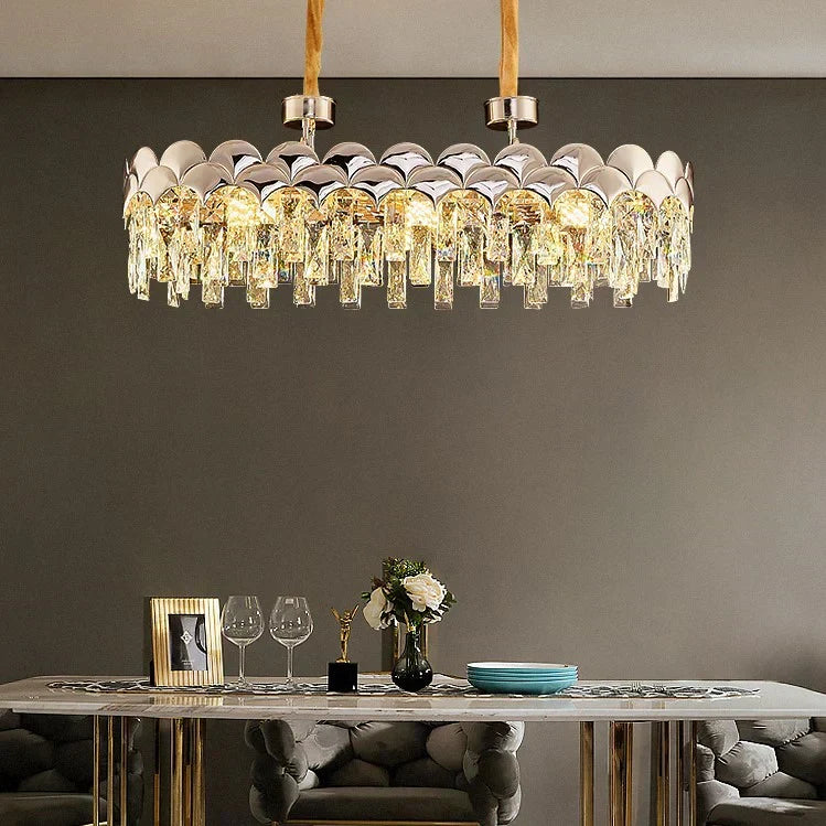 Modern Fish Scale Tiered Crystal Pendant Chandelier Suit for Living Room & Bedroom