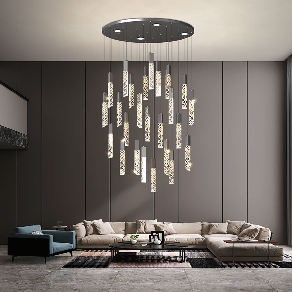 Extra Large Modern K9 Crystal Rod Pendant Long Chandelier for Staircase/Living Room/Foyer