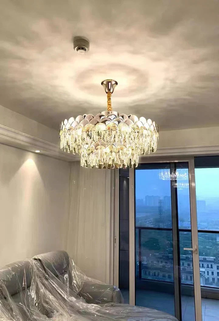 Modern Fish Scale Tiered Crystal Pendant Chandelier Suit for Living Room & Bedroom