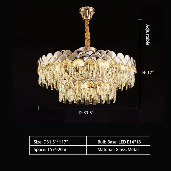 Modern Fish Scale Tiered Crystal Pendant Chandelier Suit for Living Room & Bedroom