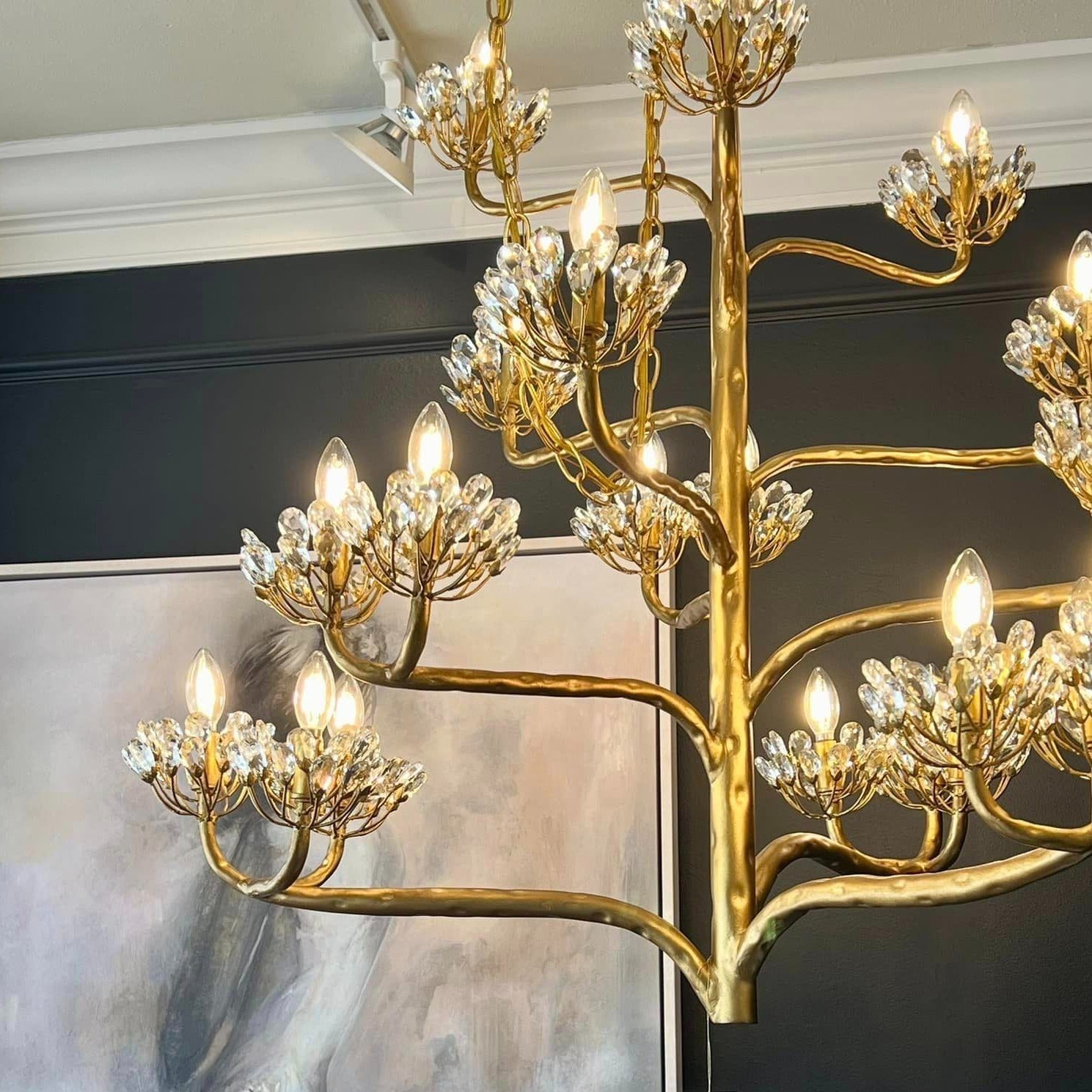 Luxury Branch Flower Chandelier in Gold for Living Room Staircase and Bedroom Lighting
