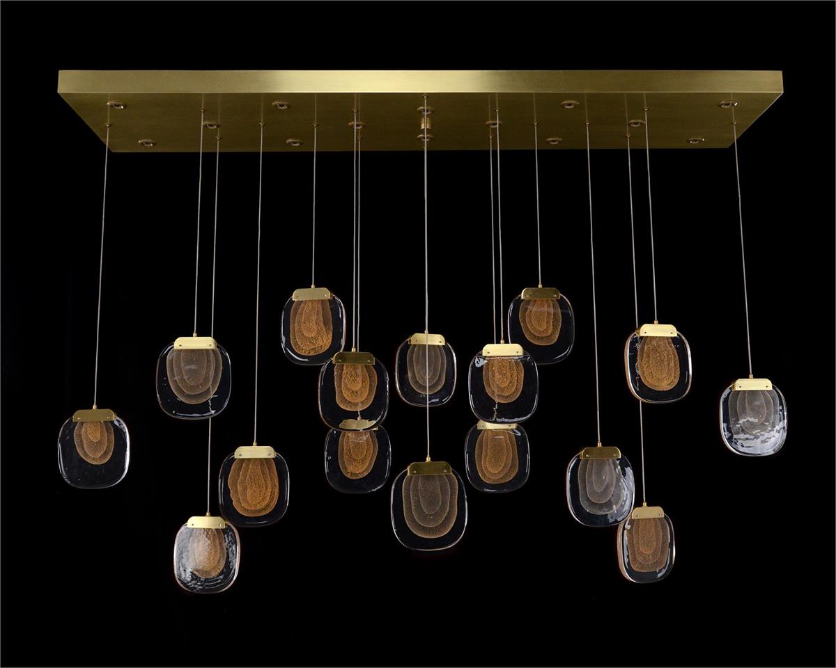 Bansho: Layered Glass Thirty-Light Horizontal Pendant Chandelier - Yovalighting