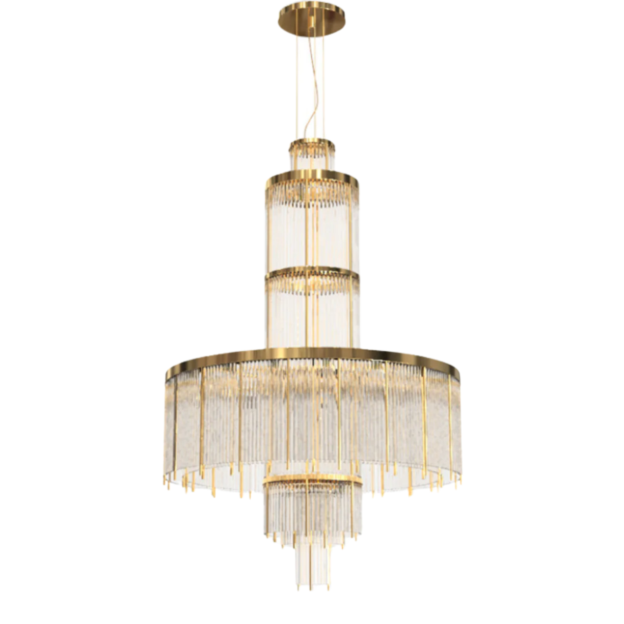Modern Multi-layered Glass&Metal Rods Chandelier for High-ceiling