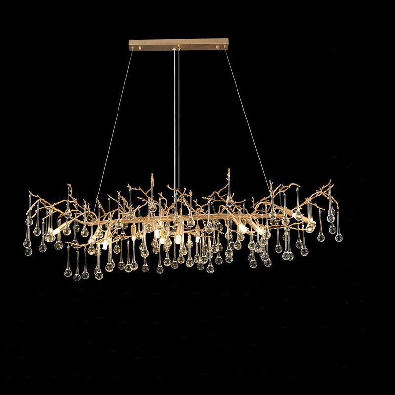 TLL Teardrop Gold Contemporary Crystal Hanging Lighting Fixture For Dining Room