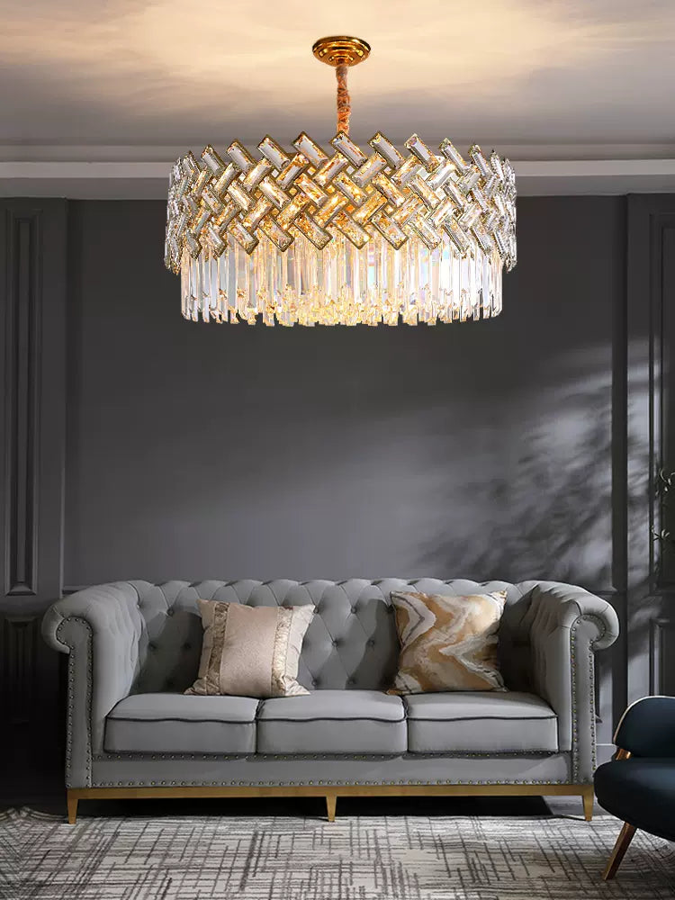 Post-modern Light Luxury Fence Crystal Chandelier Suit for Living/Dining Room