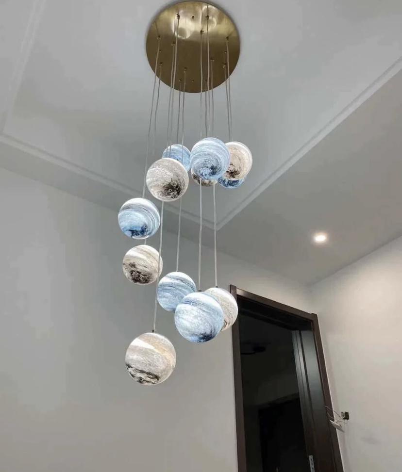 Nordic Planet Creative Long Ball Pendant Chandelier Staircase Foyer - Yovalighting