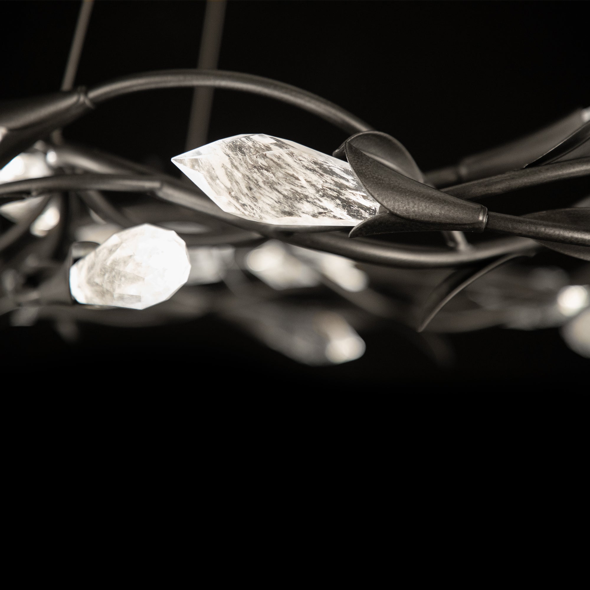 Modern Linear/Round Floral Branches Crystal Chandelier
