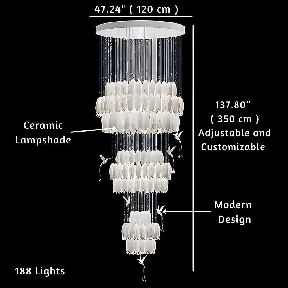 Ceramic Tulip Cascade Staircase Chandelier