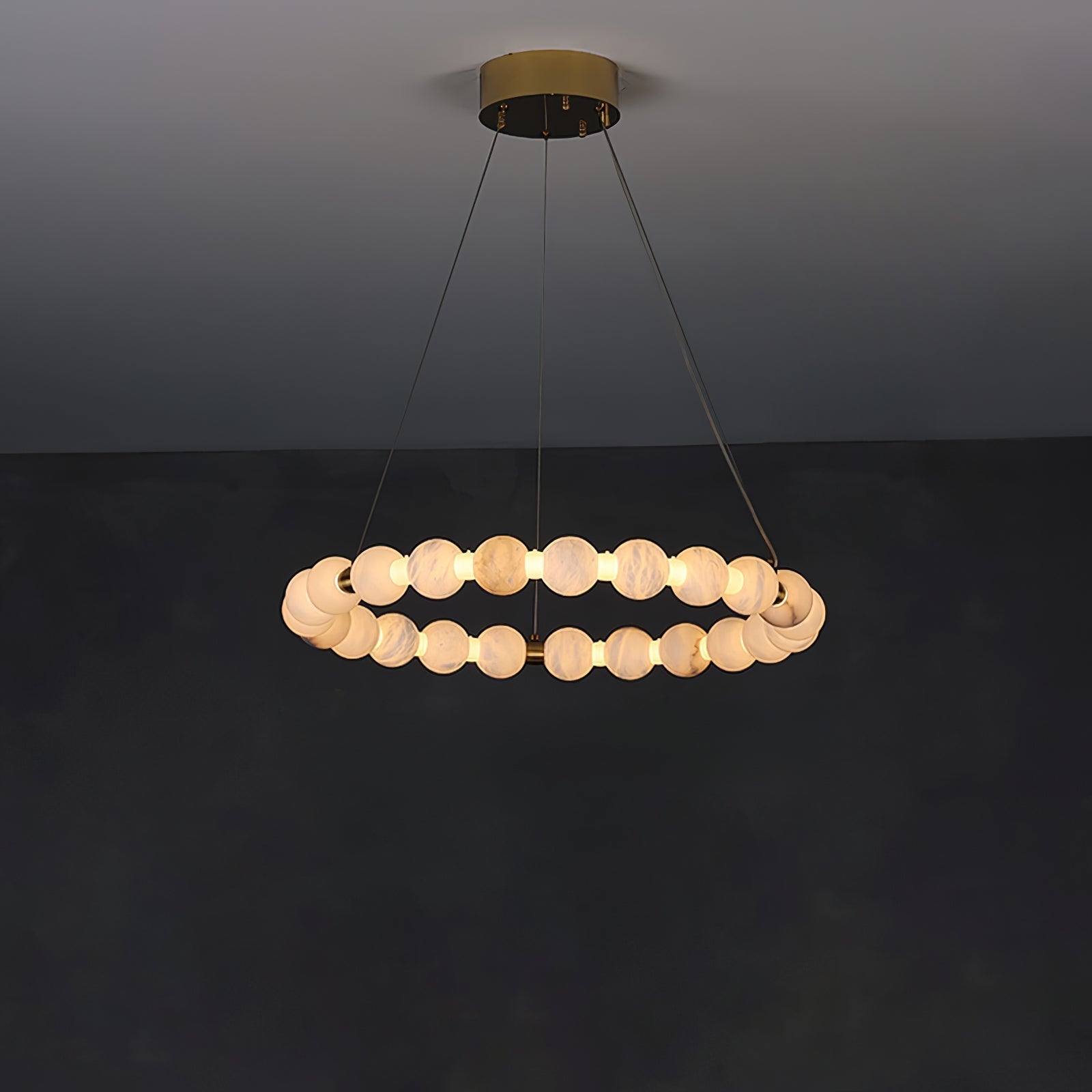 Alabaster Orb Ring Chandelier - ∅ 31.5″ x H 2.4″Gold & WhiteWarm LightCyranlamps