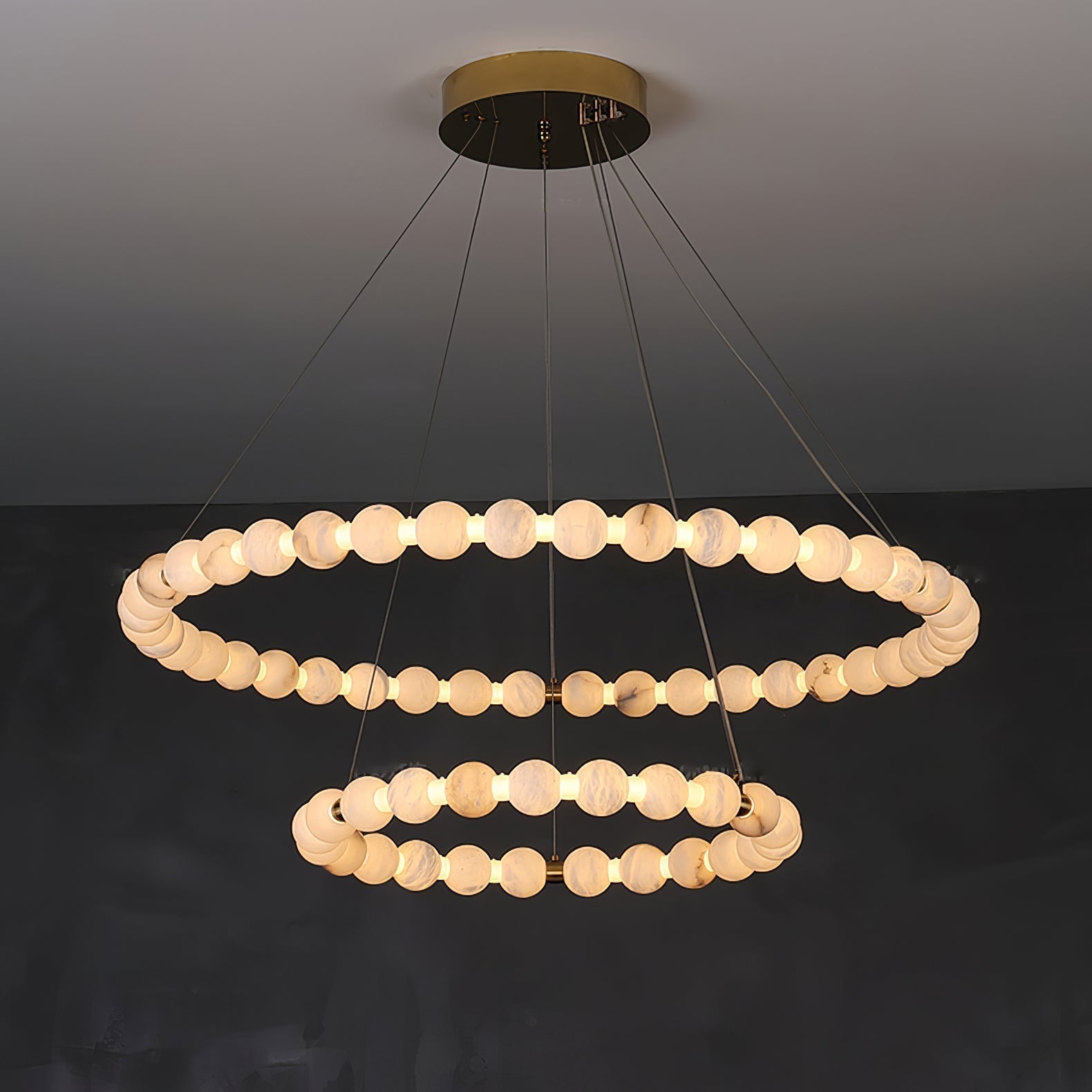 Alabaster Orb Ring Chandelier - 23.6″ + 39.4″Gold & WhiteWarm LightCyranlamps