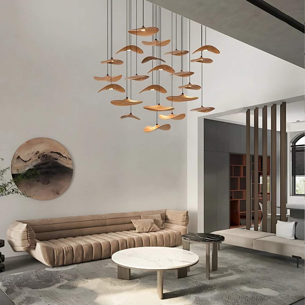 Bidi Multi Light Pendant Chandelier - Light WoodRound 16 LightCyranlamps