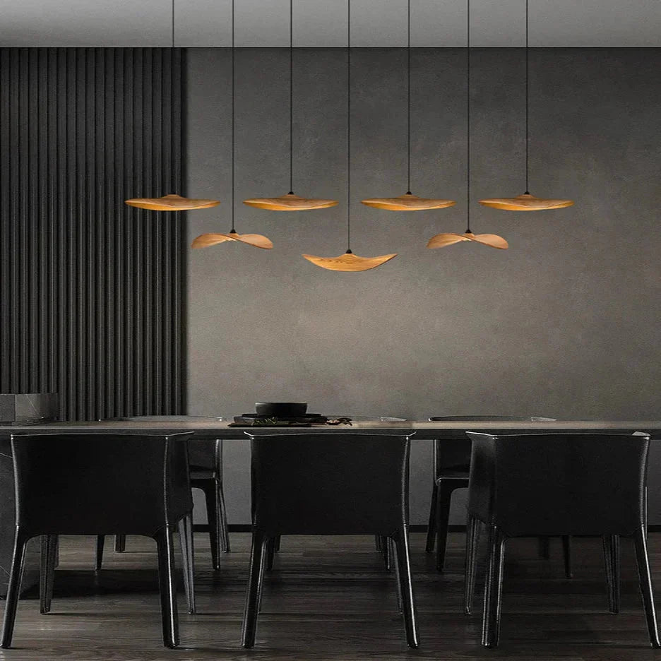 Bidi Multi Light Pendant Chandelier - Dark WoodLong 7 LightCyranlamps