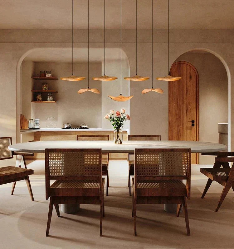 Bidi Multi Light Pendant Chandelier - Dark WoodLong 7 LightCyranlamps