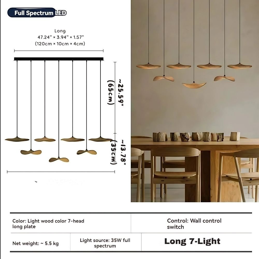 Bidi Multi Light Pendant Chandelier - Light WoodLong 7 LightCyranlamps