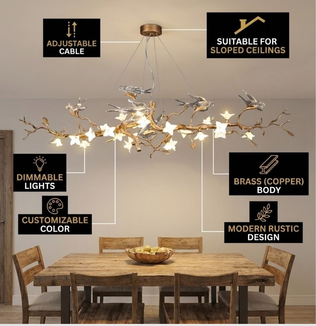 Calyx Bird Branch Chandelier for Dining Room - Copper49.2" (125cm)Warm White 3000KCyranlamps