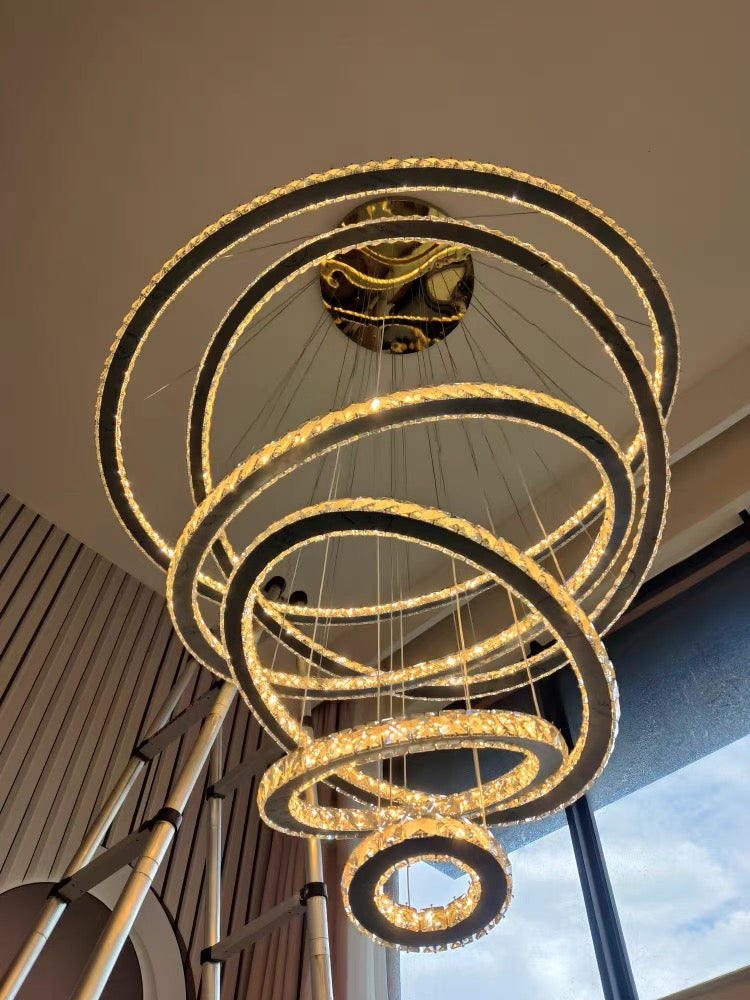 Light Luxury 5/6/7 Rings Crystal Chandelier for Staircase/Foyer/Villa