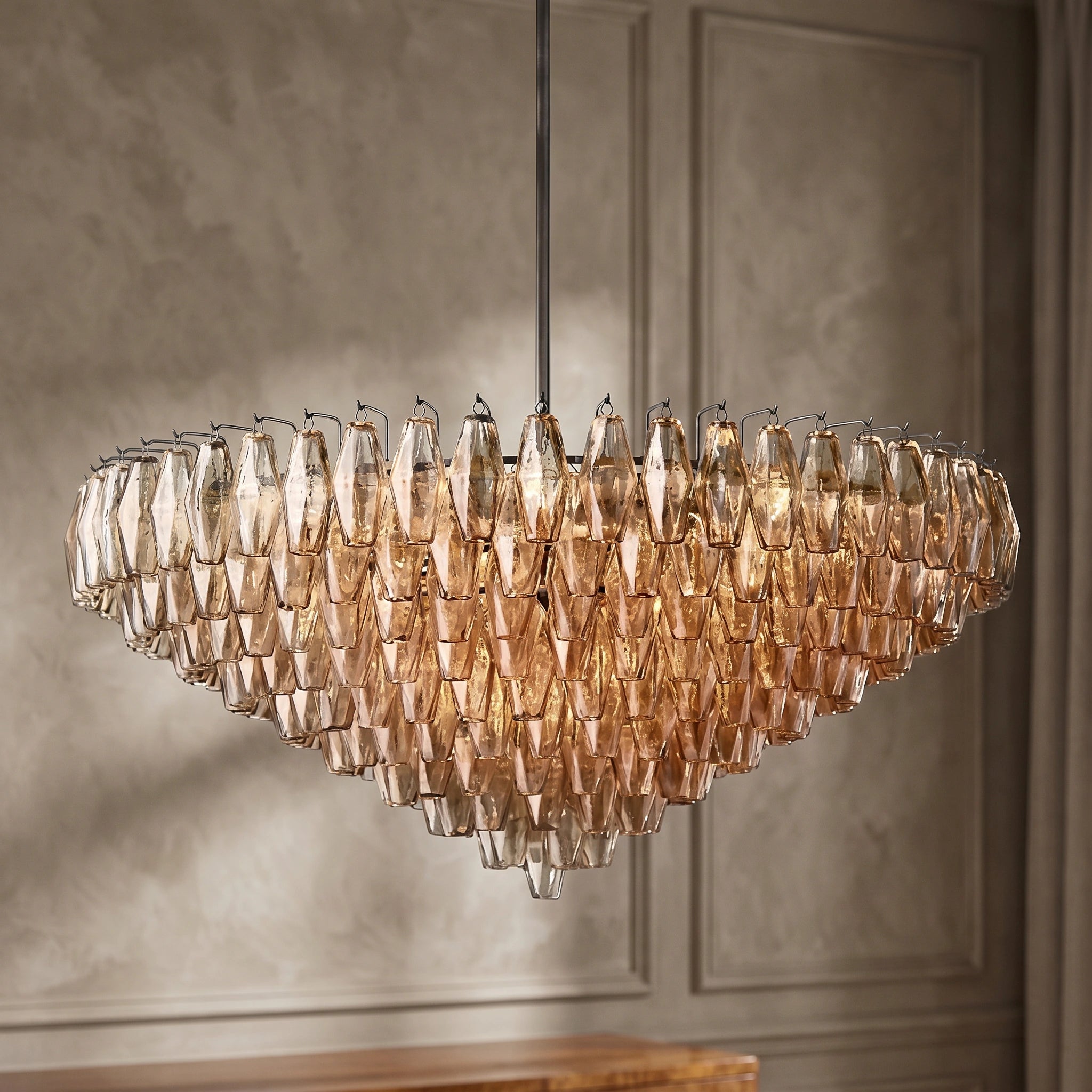 CIHELA CLEAR/ SMOKE GLASS TIERED ROUND CHANDELIER 37", 47", 62" - Cyran Lamps