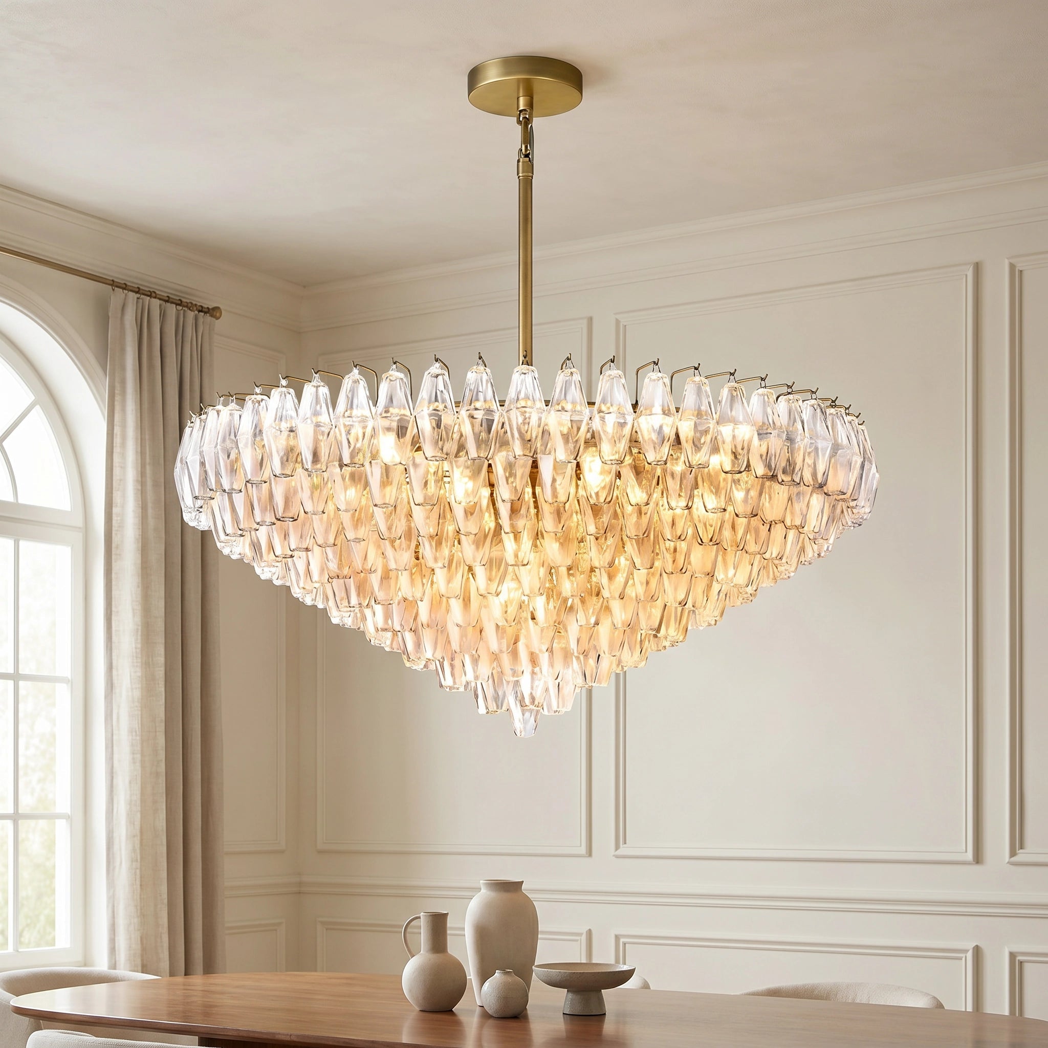 CIHELA CLEAR/ SMOKE GLASS TIERED ROUND CHANDELIER 37", 47", 62" - Cyran Lamps