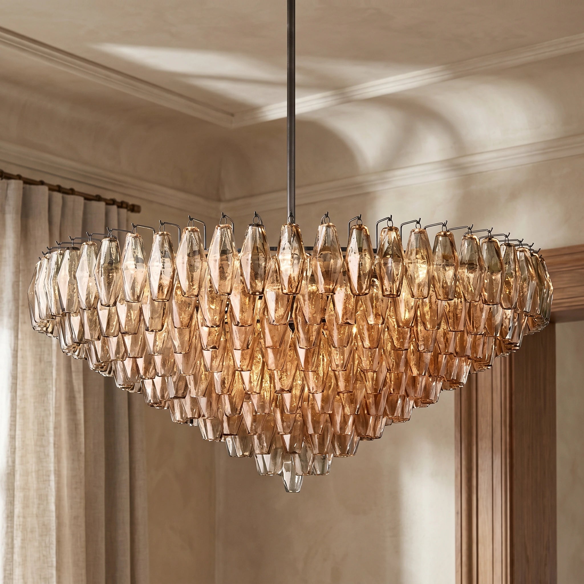 CIHELA CLEAR/ SMOKE GLASS TIERED ROUND CHANDELIER 37", 47", 62" - Cyran Lamps