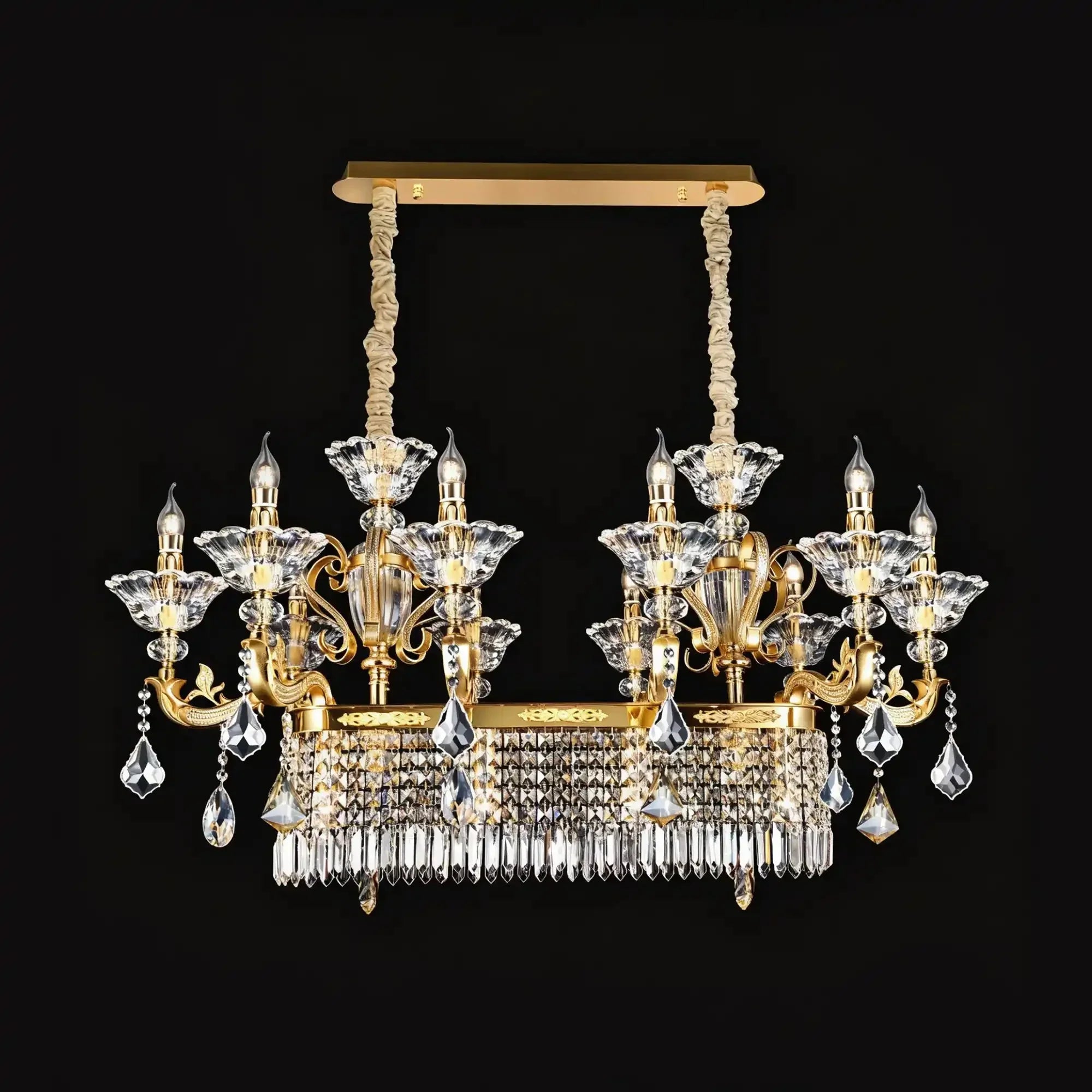 Eternal Baroque Revival Chandelier Series with Diamond - Inspired Crystal - Studded Light Arms - 13 Lights/Rectangular/L48.03"*W23.62"*H33.46"(L122cm*W60cm*H85cm)Warm LightCyranlamps