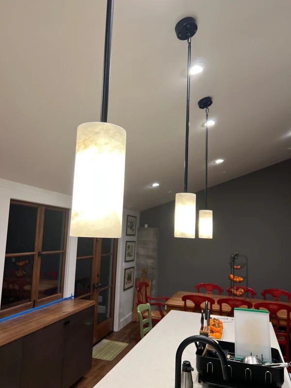 Hand-Carver Alabaster Cylinder Pendant - Cyran Lamps