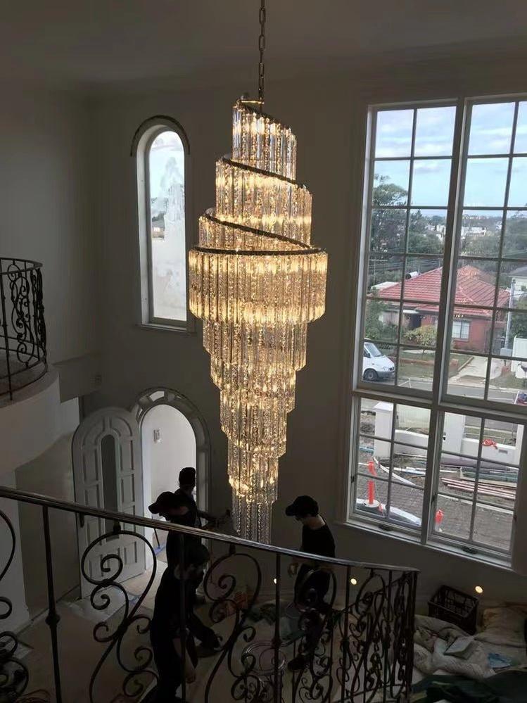 Luxury Spiral Crystal Chandelier for High - ceiling/Foyer/Staircase - D31.5"*H126"/110kgDimmable Warm LightCyranlamps
