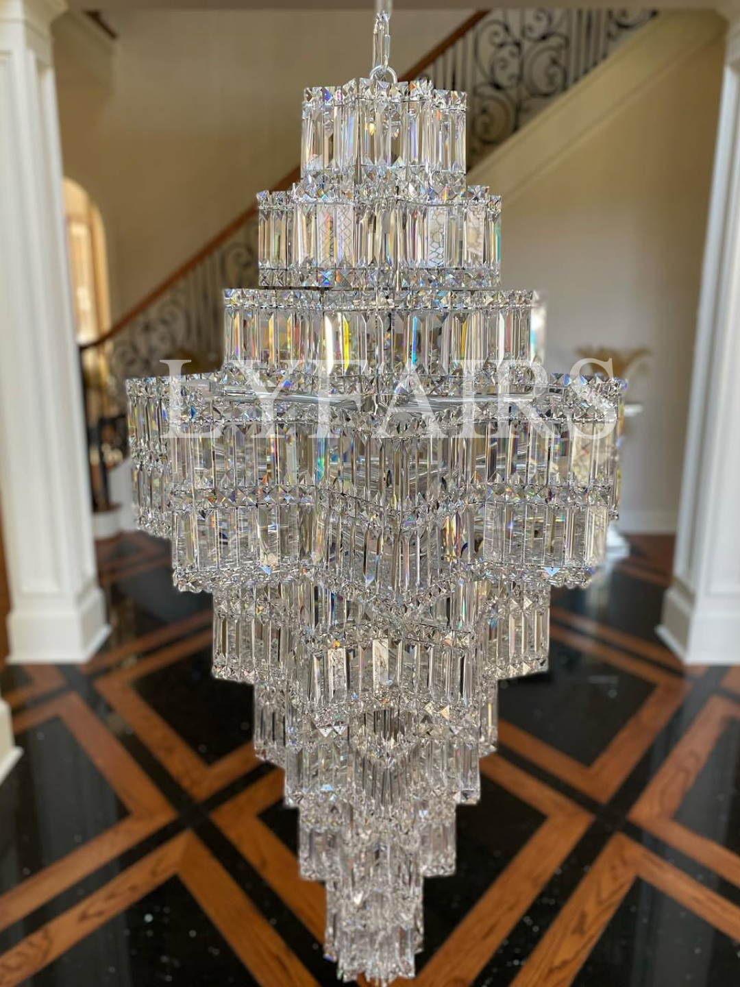 Extra Large Plaza Hall Multi-Tier Crystal Chandelier Foyer Living Room Staircase Ceiling Lighting Fixture In Chrome/Gold Finish