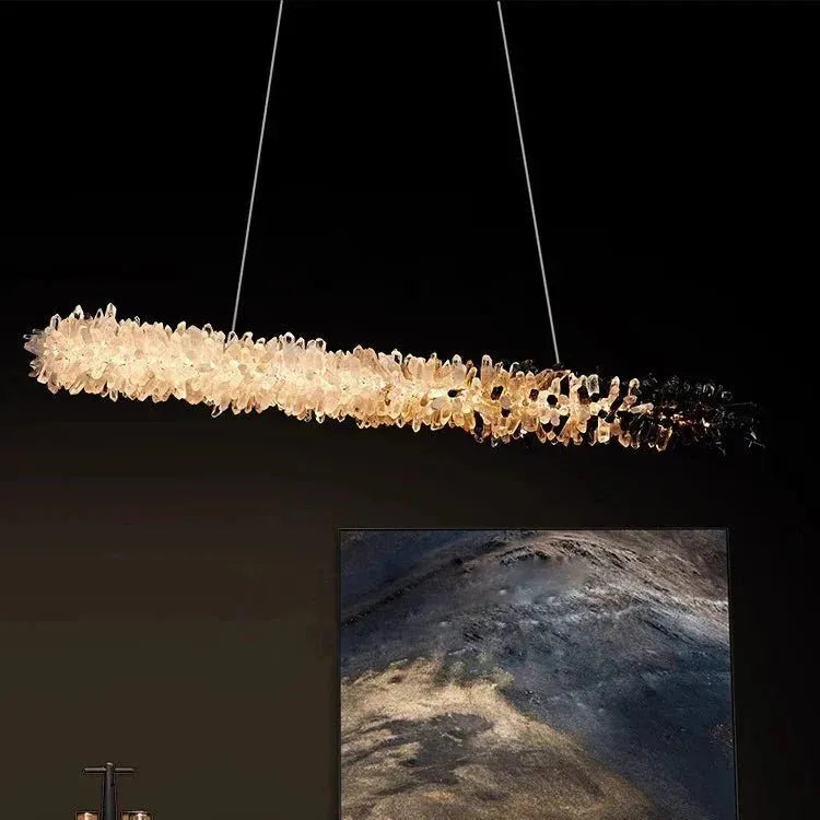 Modern Linear Natural Crystal Stick Chandelier - L59.1"*H6.3"Warm LightCyranlamps