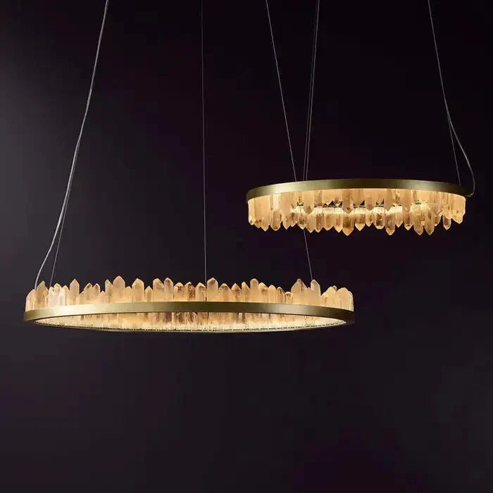 Modern Style Rings Brass & Natural Quartz Crystal Chandelier in Brass/Black Finish - 1 Tier / D23.6" * H4"BrassWarm LightCyranlamps