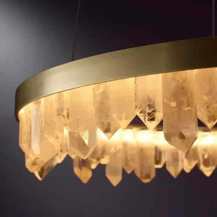 Modern Style Rings Brass & Natural Quartz Crystal Chandelier in Brass/Black Finish - 1 Tier / D23.6" * H4"BrassWarm LightCyranlamps