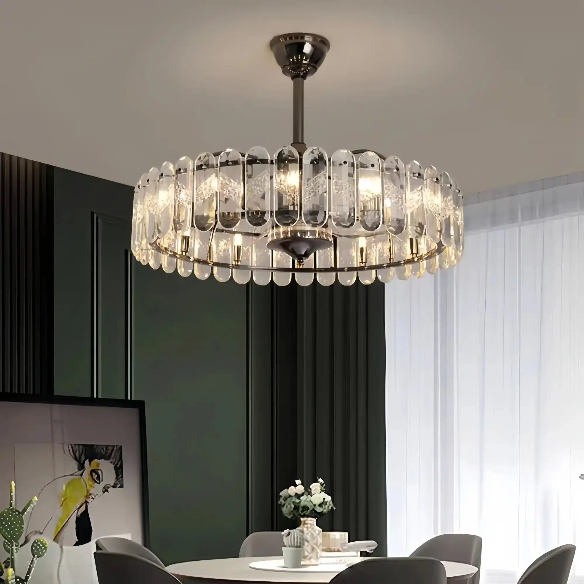 New Modern Invisible Fan Light Candle Crystal Chandelier
