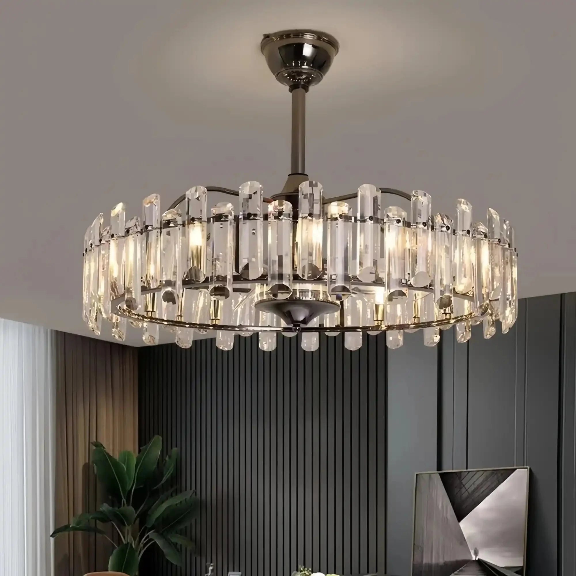 New Modern Invisible Fan Light Candle Crystal Chandelier
