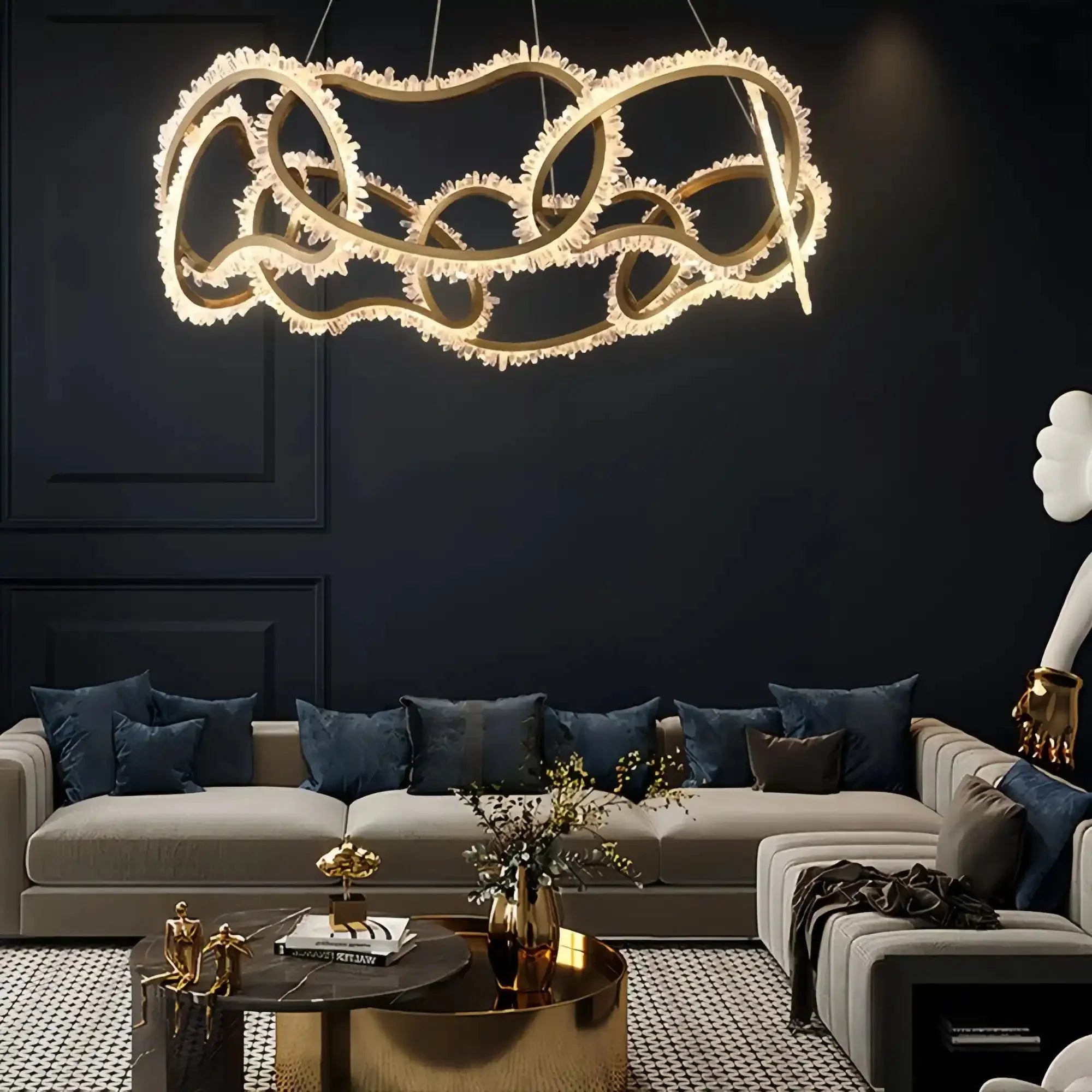 Rose Rock Crystal Multi - ring Chandelier Modern Chandelier Restaurant - Cyranlamps