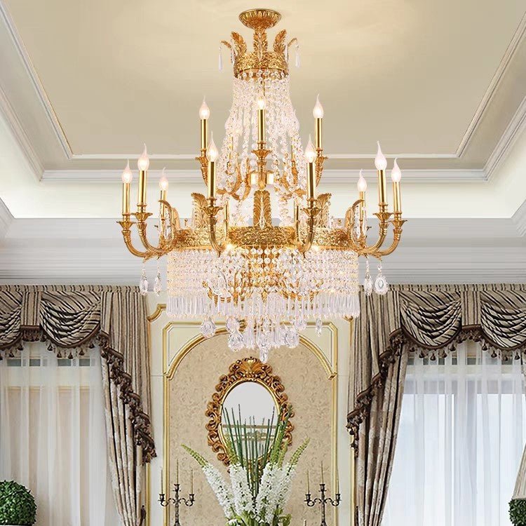 Stunning Oversized Luxury Golden Metal Candle Crystal Tassel Chandelier For High - ceiling Staircase/Entryway/Living/Meeting Room - 1 Layer: D 39.4"*H 39.4"Warm LightCyranlamps