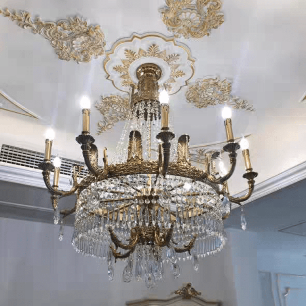 Stunning Oversized Luxury Golden Metal Candle Crystal Tassel Chandelier For High - ceiling Staircase/Entryway/Living/Meeting Room - 1 Layer: D 39.4"*H 39.4"Warm LightCyranlamps