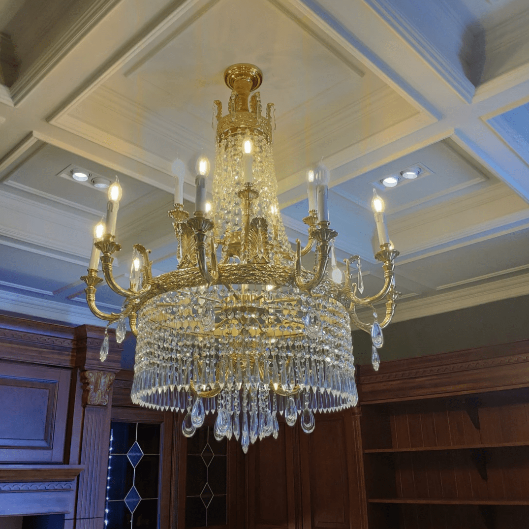 Stunning Oversized Luxury Golden Metal Candle Crystal Tassel Chandelier For High - ceiling Staircase/Entryway/Living/Meeting Room - 1 Layer: D 39.4"*H 39.4"Warm LightCyranlamps