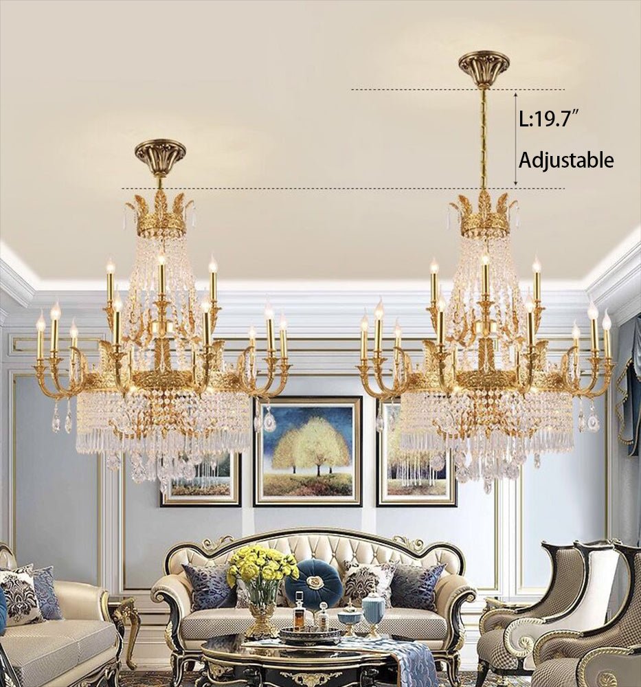 Stunning Oversized Luxury Golden Metal Candle Crystal Tassel Chandelier For High - ceiling Staircase/Entryway/Living/Meeting Room - 1 Layer: D 39.4"*H 39.4"Warm LightCyranlamps