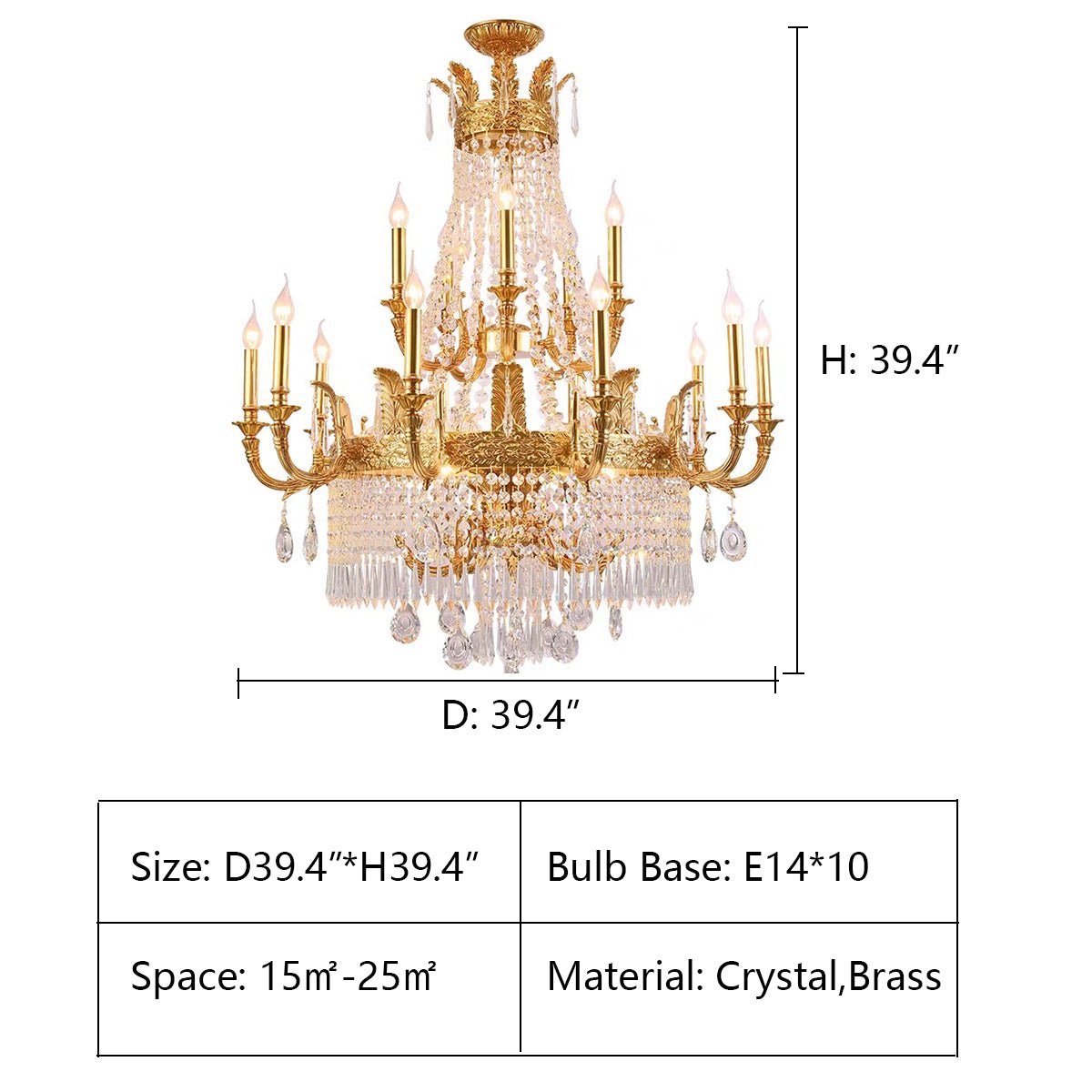 Stunning Oversized Luxury Golden Metal Candle Crystal Tassel Chandelier For High - ceiling Staircase/Entryway/Living/Meeting Room - 1 Layer: D 39.4"*H 39.4"Warm LightCyranlamps