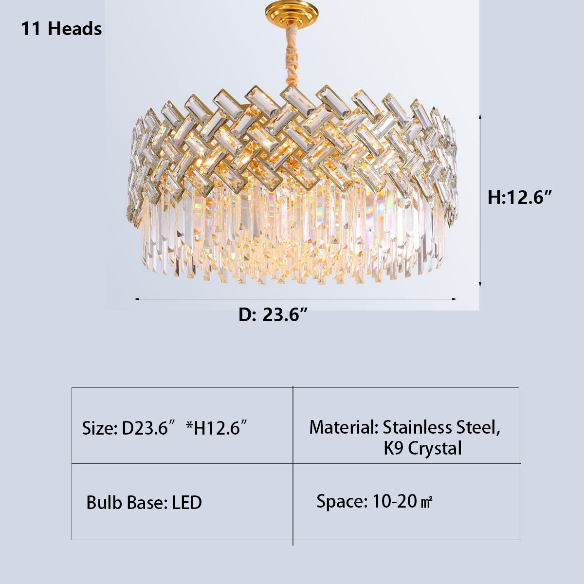 Post-modern Light Luxury Fence Crystal Chandelier Suit for Living/Dining Room