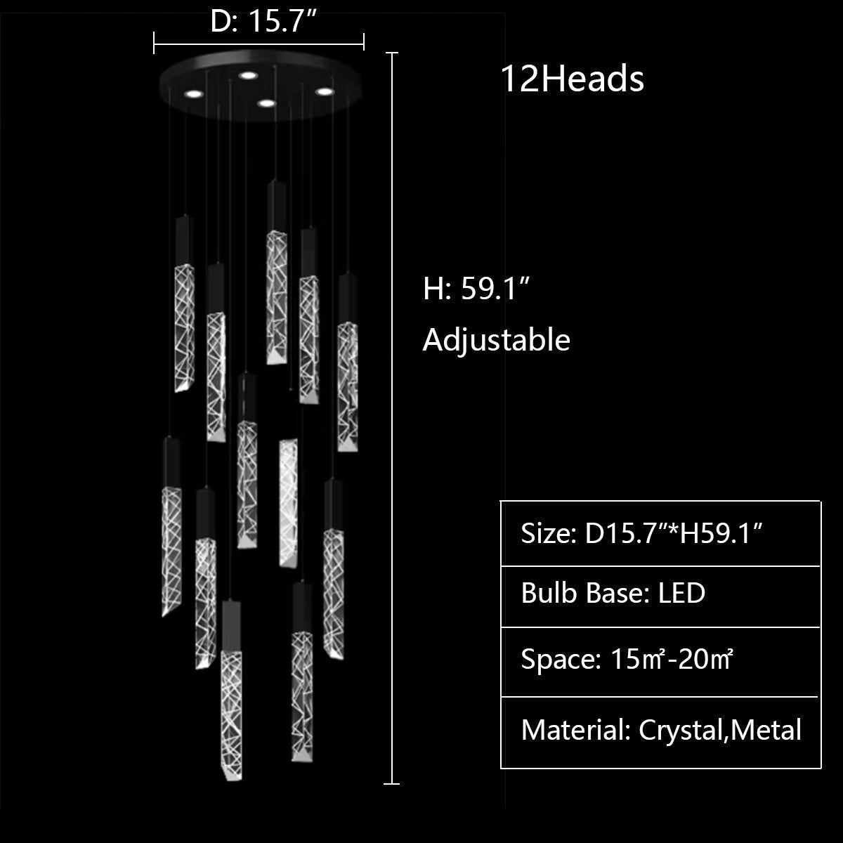 Extra Large Modern K9 Crystal Rod Pendant Long Chandelier for Staircase/Living Room/Foyer