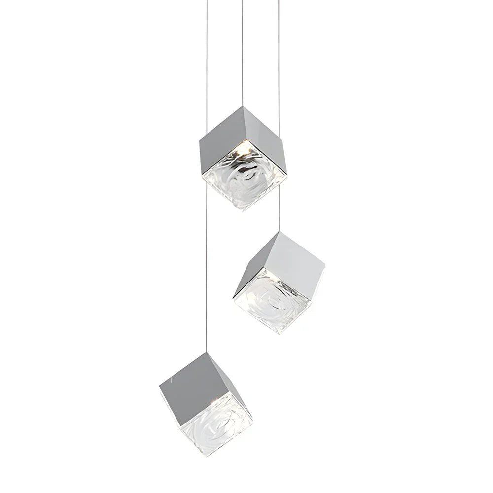 1/3/6/9 - Light Multi Glass Ice Cube Metallic Staircase Chandelier - Cyran Lamps
