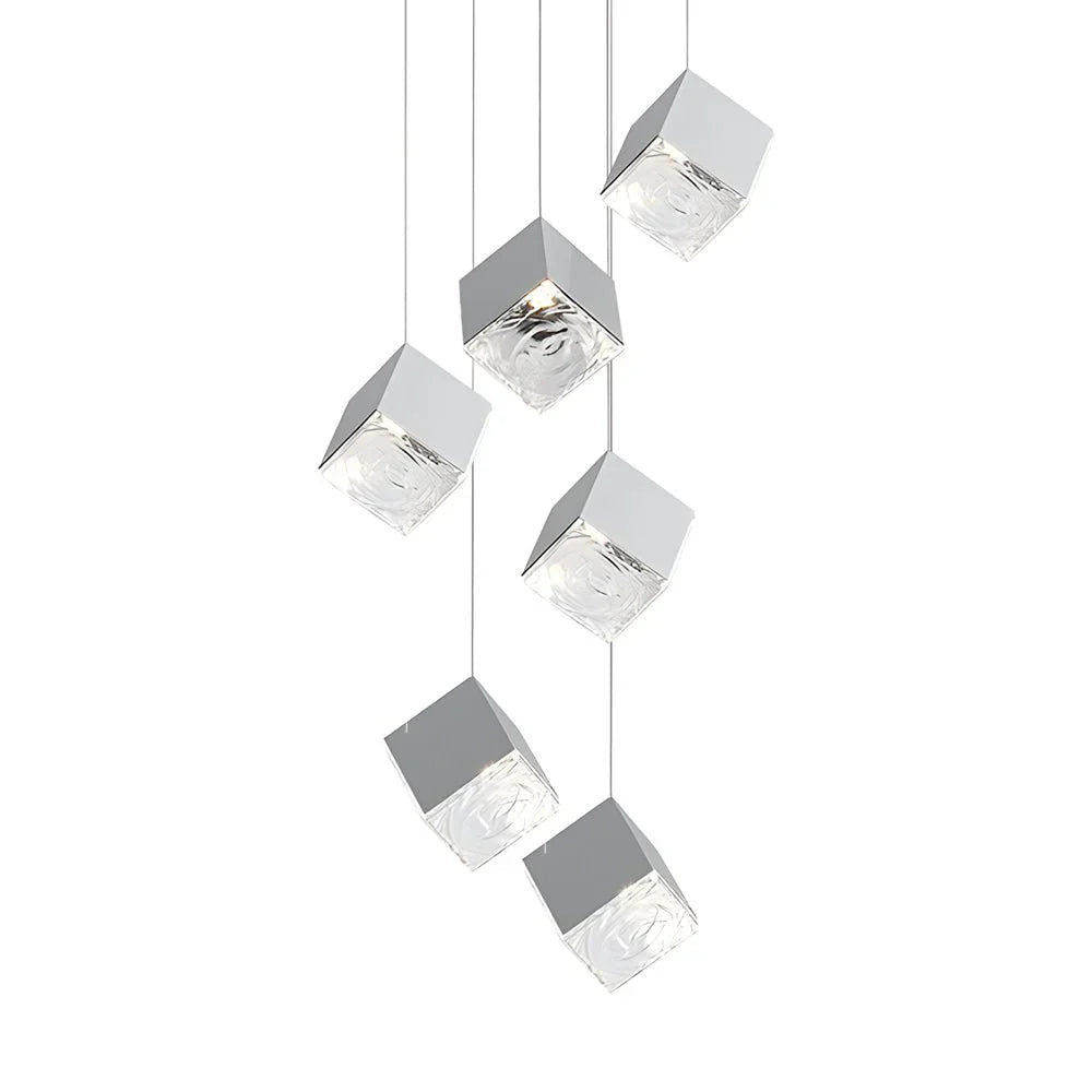 1/3/6/9 - Light Multi Glass Ice Cube Metallic Staircase Chandelier - Cyran Lamps
