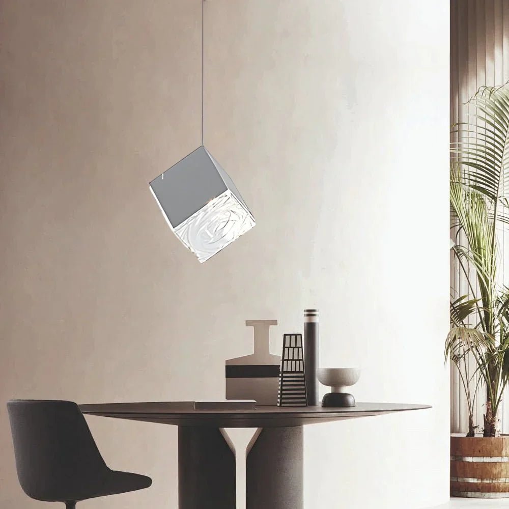 1/3/6/9 - Light Multi Glass Ice Cube Metallic Staircase Chandelier - Cyran Lamps