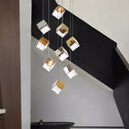 1/3/6/9 - Light Multi Glass Ice Cube Metallic Staircase Chandelier - Cyran Lamps