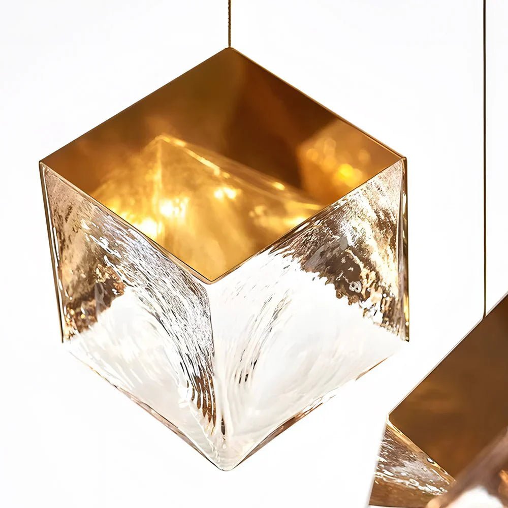 1/3/6/9 - Light Multi Glass Ice Cube Metallic Staircase Chandelier - Cyran Lamps
