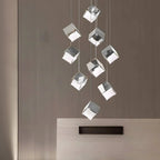1/3/6/9 - Light Multi Glass Ice Cube Metallic Staircase Chandelier - Cyran Lamps