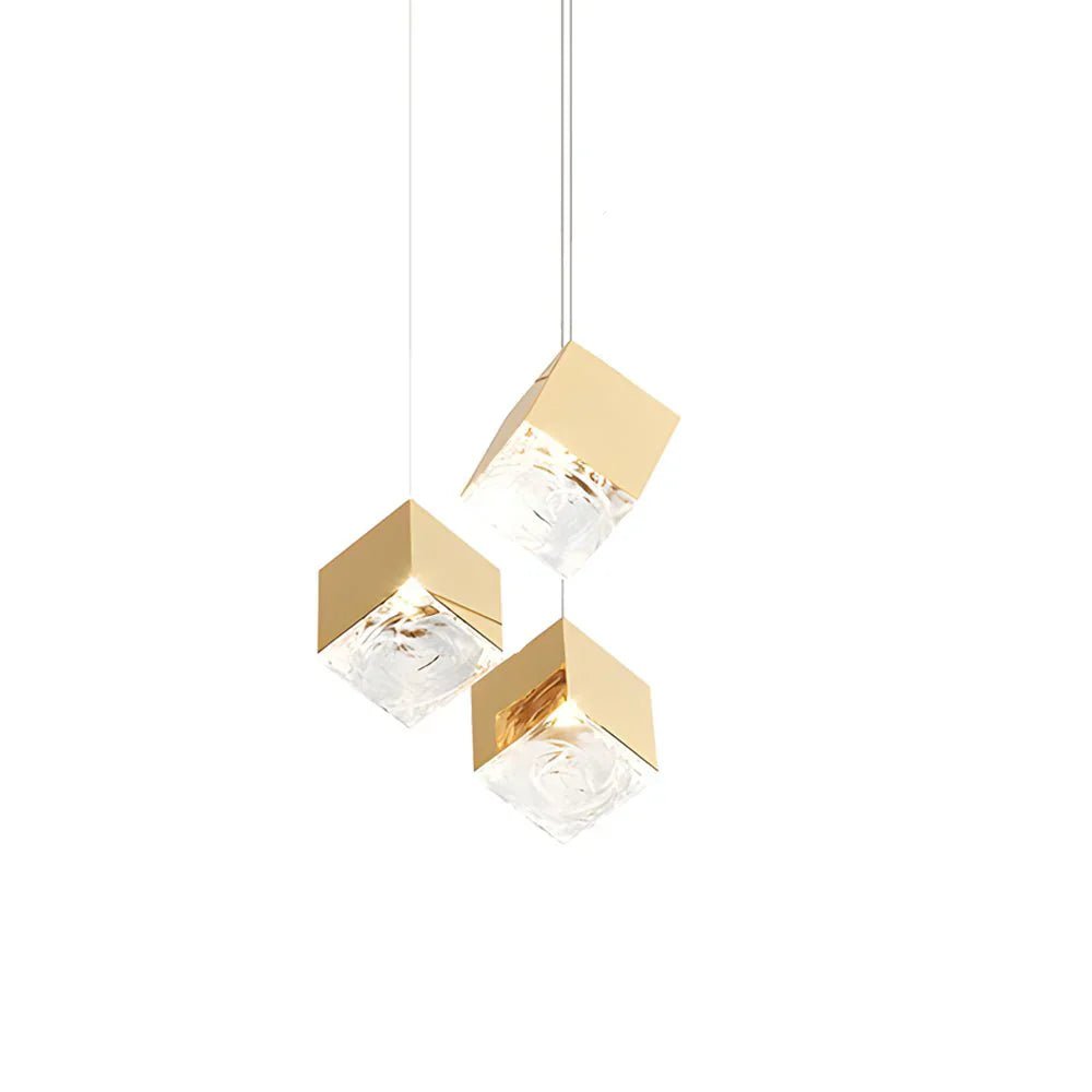 1/3/6/9 - Light Multi Glass Ice Cube Metallic Staircase Chandelier - Cyran Lamps