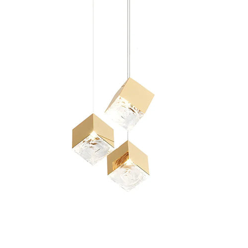 1/3/6/9 - Light Multi Glass Ice Cube Metallic Staircase Chandelier - Cyran Lamps