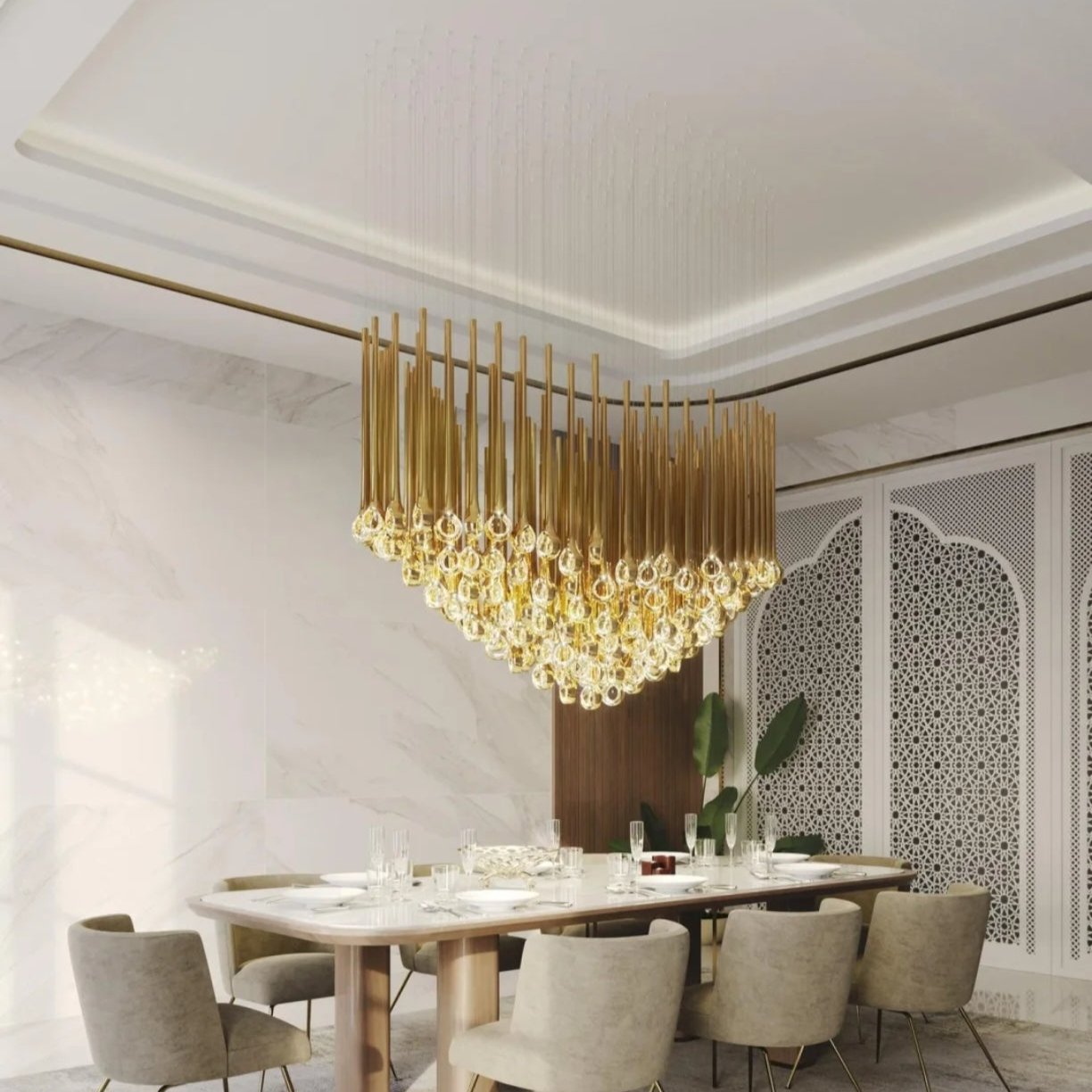 Modern Floating Long Gold Pendant Celing Chandelier for Living Room/High-ceiling